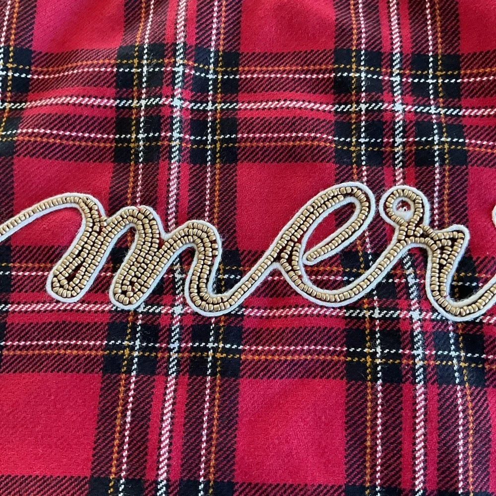 Pier One Imports Beaded Merry Plaid  Accent Pillow Cover Only No filling